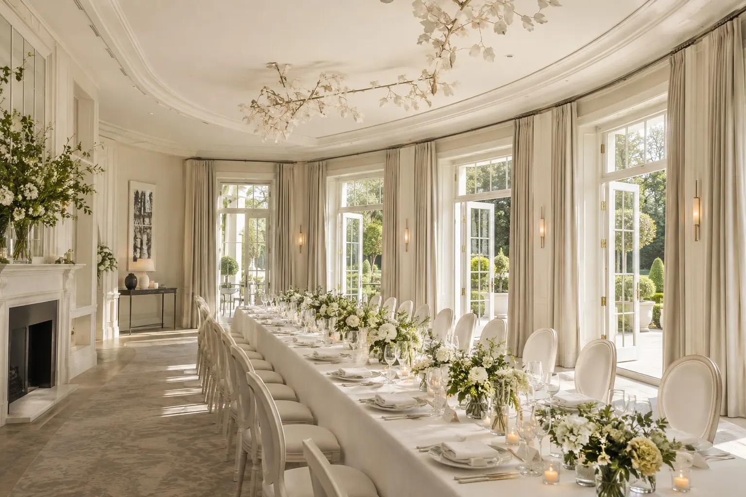 Illustrative wedding breakfast inspired by Coworth Park's Oval Room