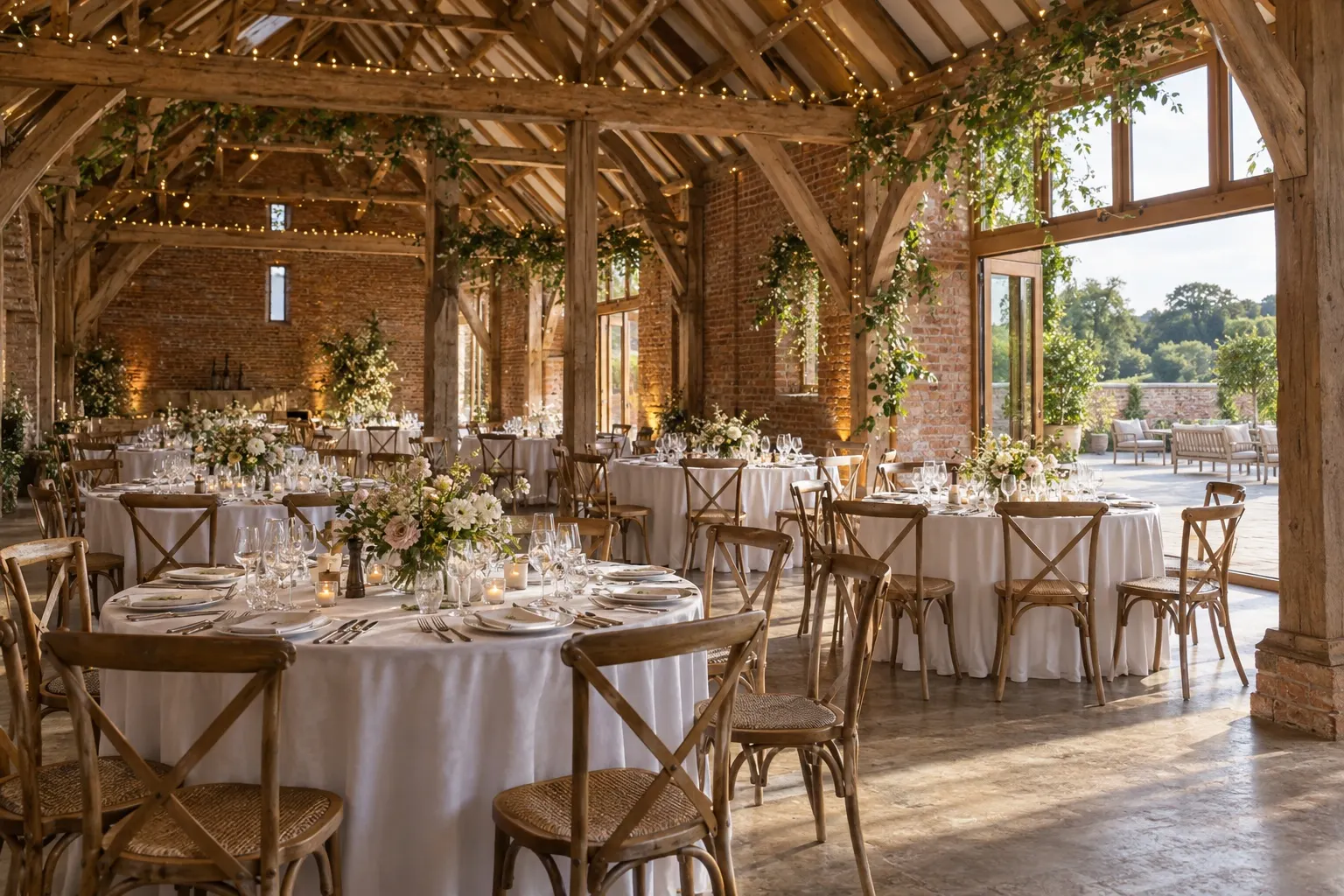 Illustrative wedding breakfast inspired by Wasing Park's Castle Barn