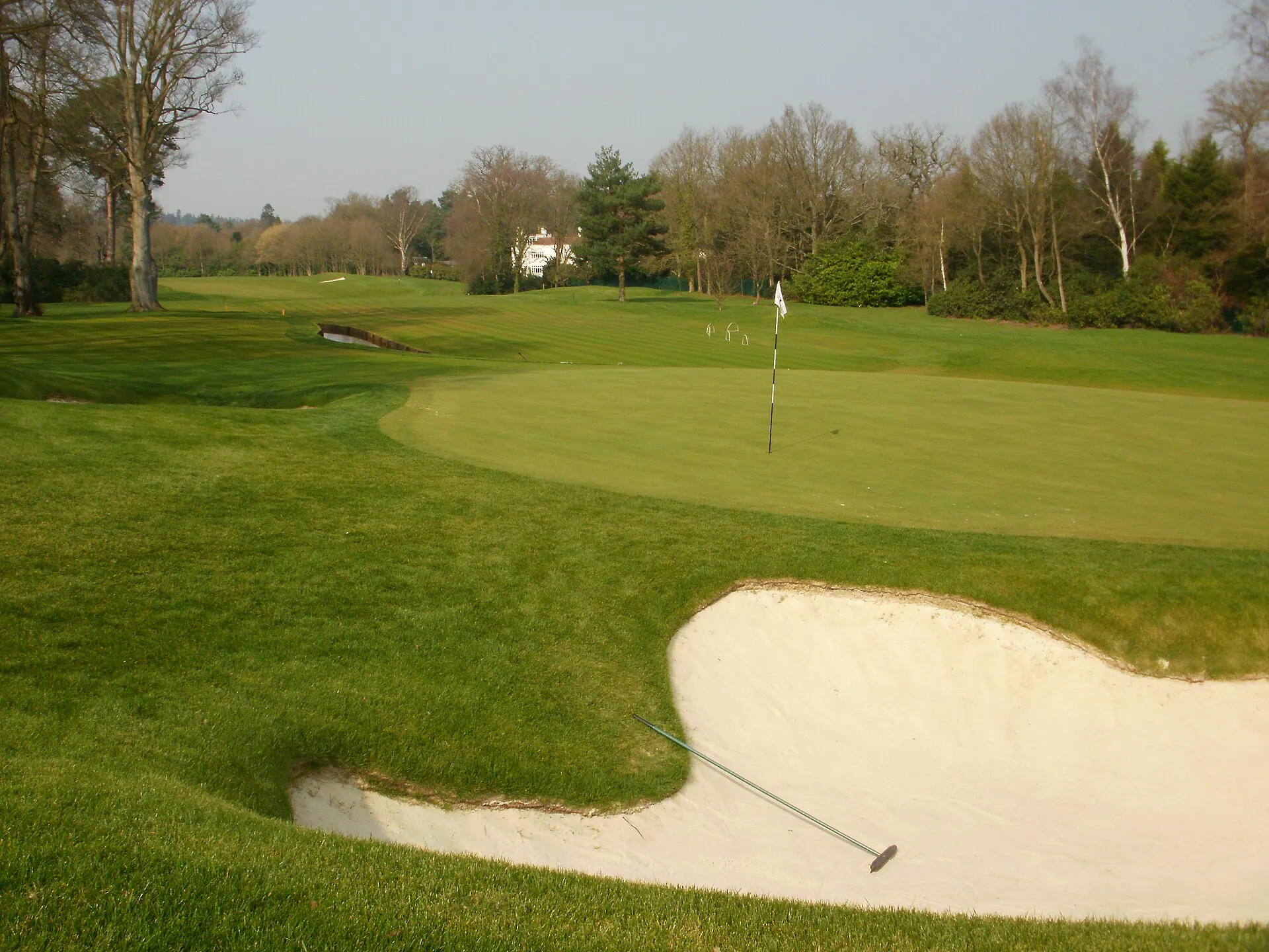 Green and bunker at Wentworth Golf Course, photographed in March 2011