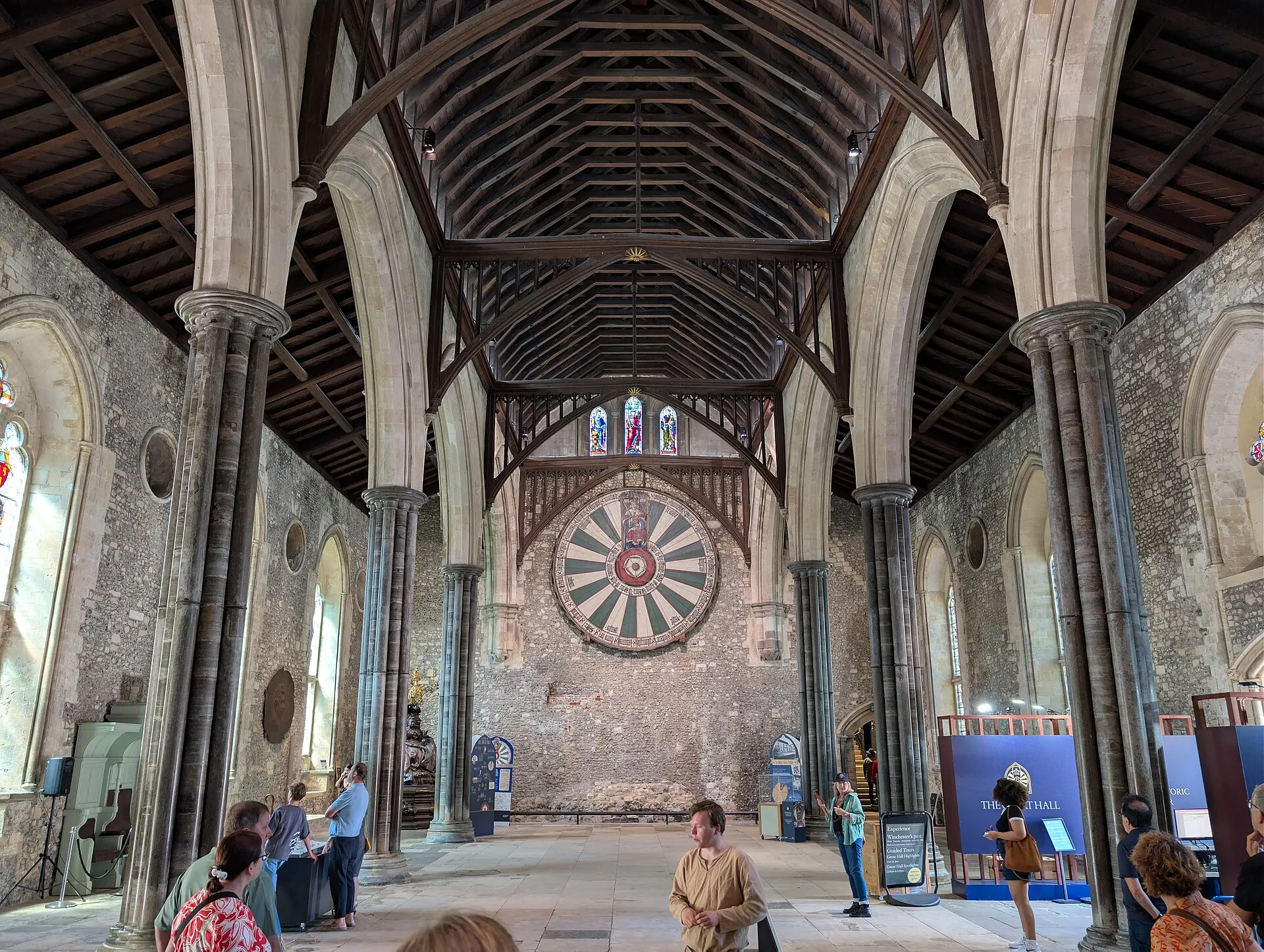 Interior of Winchester Great Hall with the Round Table displayed on the wall in 2026