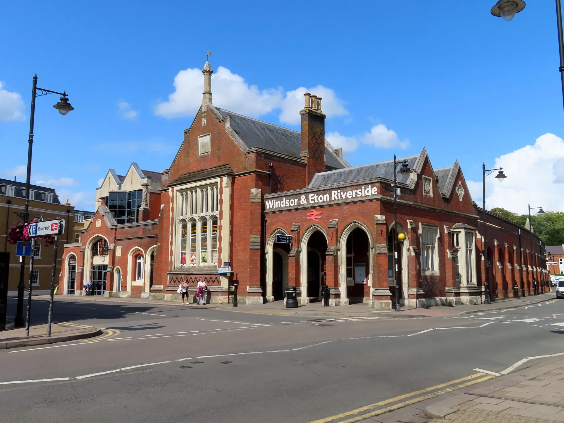 Entrance to Windsor and Eton Riverside railway station in August 2019