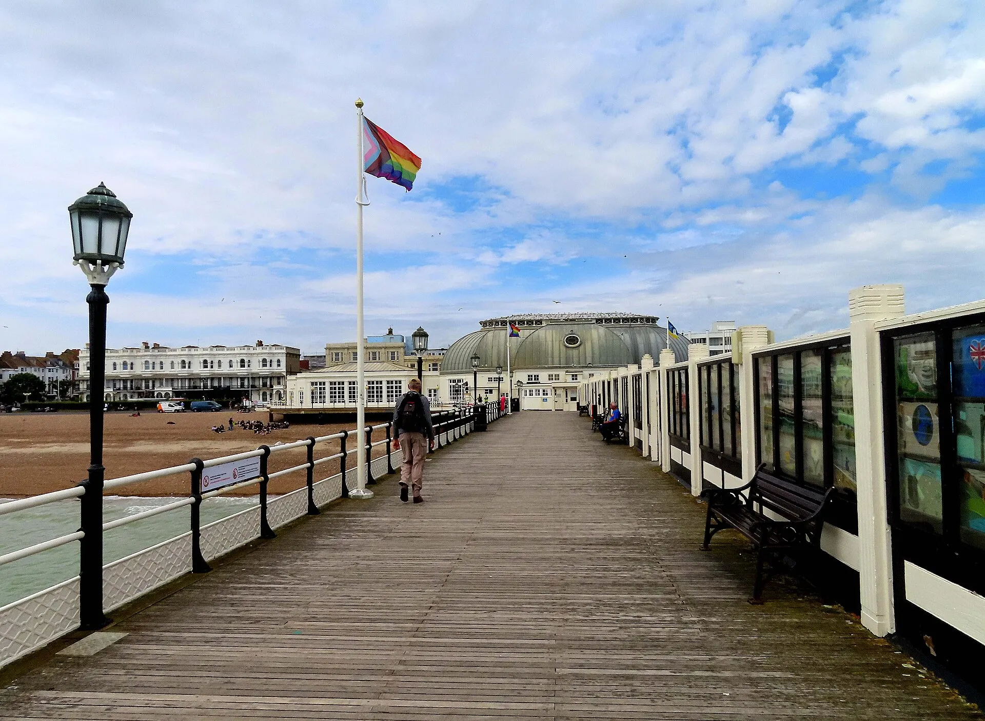 Worthing Pier under blue sky in July 2023