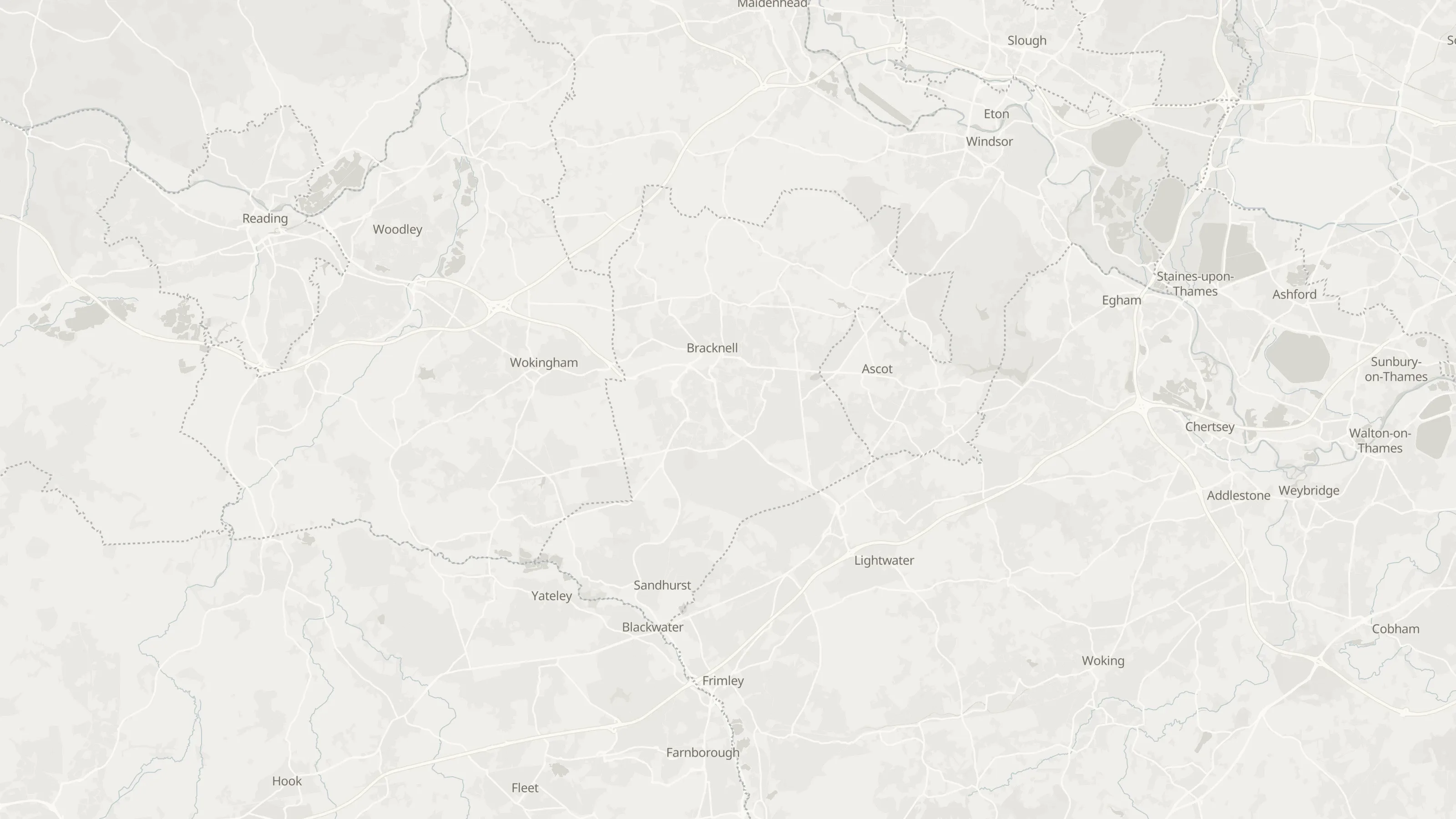 Route map from Camberley to Heathrow Airport along the planned road route