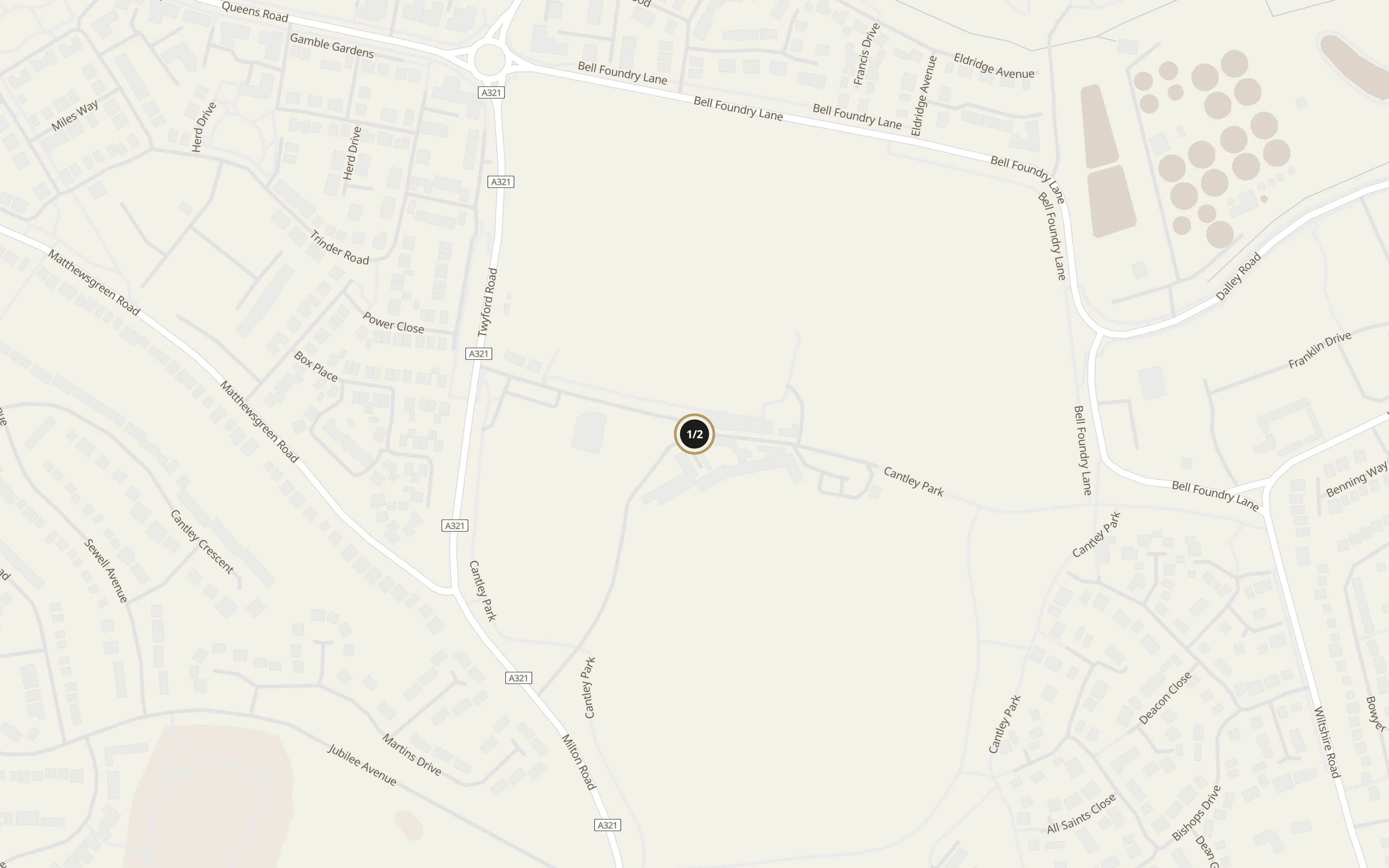 Numbered approach map for Cantley House Hotel and Barn showing general vehicle arrival references