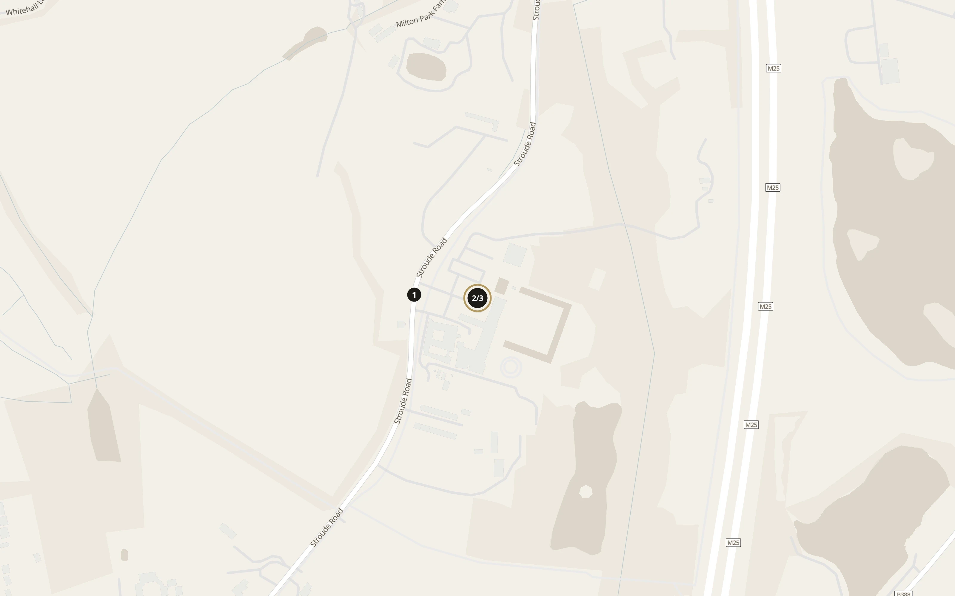 Numbered approach map for Great Fosters showing general vehicle arrival references